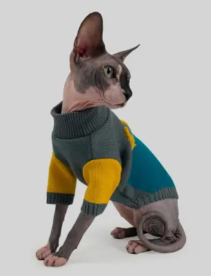 Светр для котiв в'язаний CAT зелено сірий SC-10