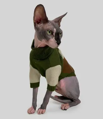 Светр для котiв в'язаний CAT коричневий хакі SC-11